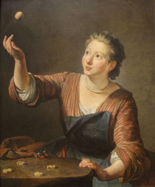 A young woman plays “knucklebones” in this 1734 painting by Jean-Baptiste-Siméon Chardin. The game, 