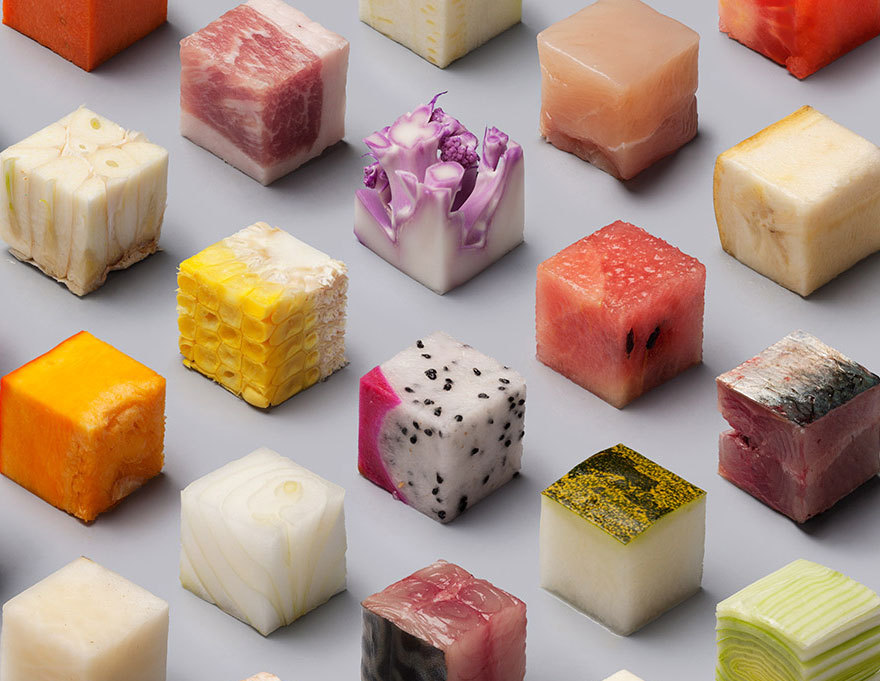 boredpanda:    Artists Cut Raw Food Into 98 Perfect Cubes To Make Perfectionists