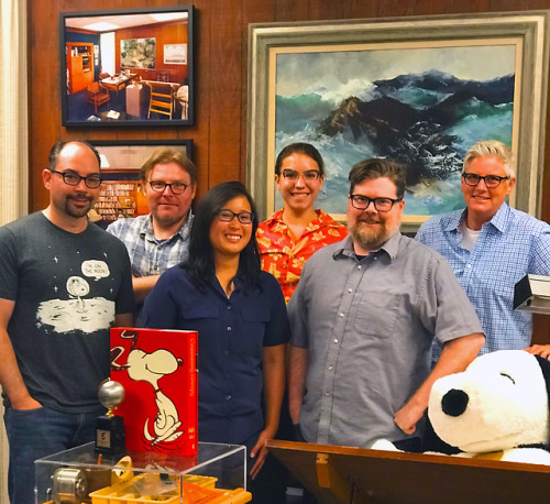 The Studio crew very proud of our new Eisner Award for Best Archival Collection/Project Comic Strips, 2018 for Celebrating Snoopy. Pictured is editor Lex Fajardo, assistant editors Jason Cooper, Donna Almendrala, Kat Efird, Denis St. John, and Studio...