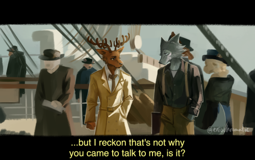 eriochromatic:Beastars Titanic AU bonus frames and sketches on my twitter because tumblr only lets