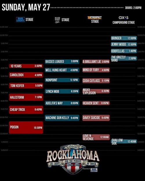 #ROCKLAHOMA Daily Lineups Announced! Well Hung Heart plays the River Spirit Casino Resort Stage at 4