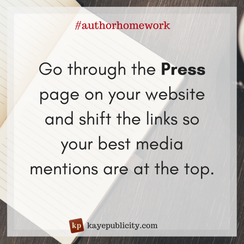 Hey authors! Your assignment this weekend is pretty easy. Check in with the Press page on your websi