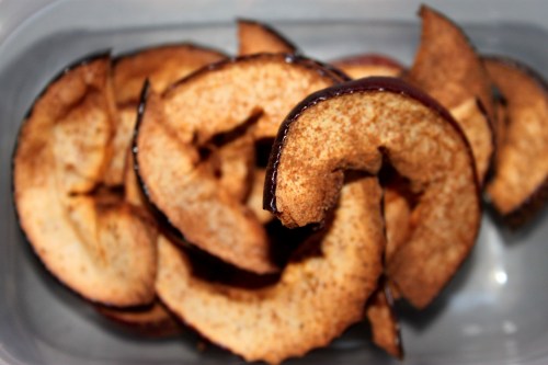Apple-cinnamon-chips! Slice apples, sprinkle cinnamon and bake it in the oven! 