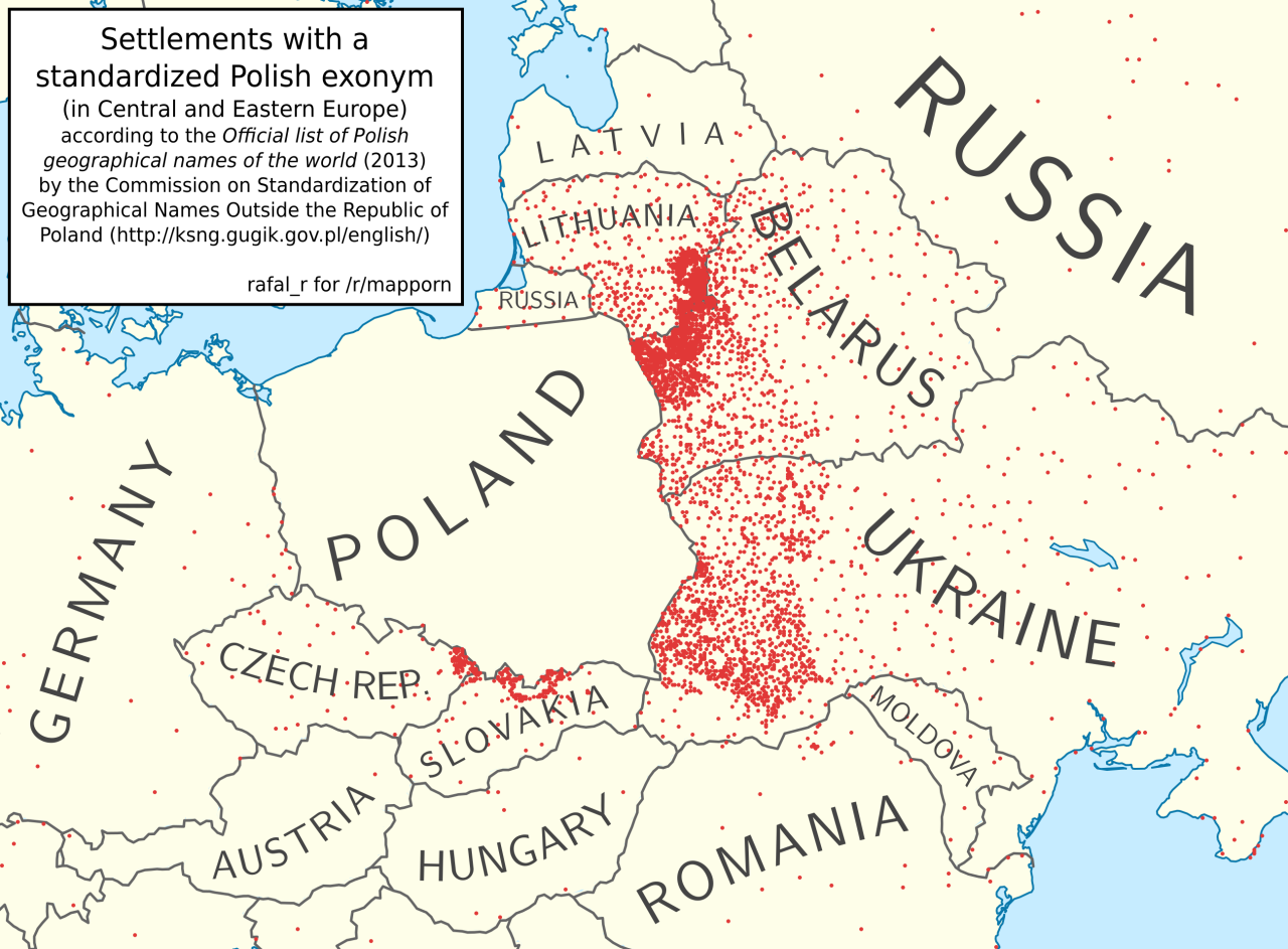 Settlements near Poland with an official Polish... - Maps on the Web