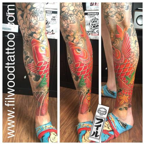 Quick session to add some colour to this leg piece. Thank Zac. #koi #irezumi #horimono #wabori #japa