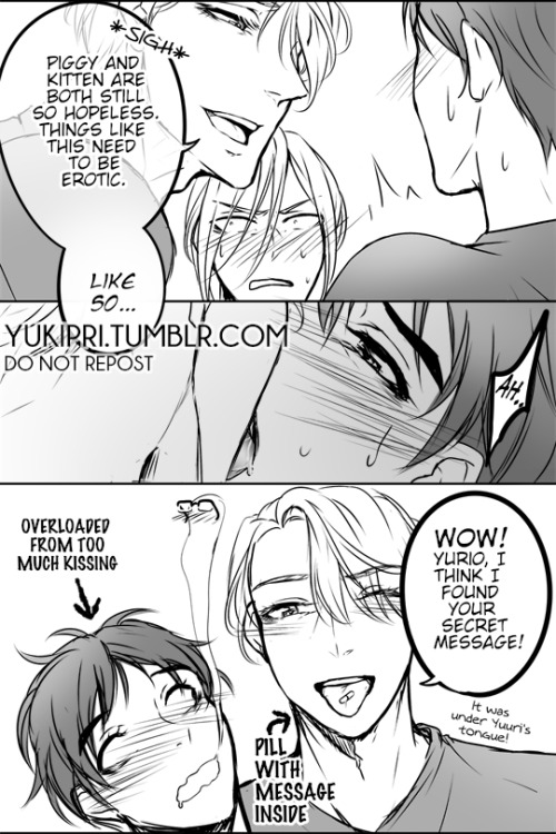 yukipri:  yukipri:  YURI ON ICE x BANANA FISH (ep 3) PARODY Feat. Russian Sandwich (Victor x Yuuri x older!Yurio OT3 <3) Because it’s too easy to overlap Ash and Yurio, but the latter still isn’t quite ready for this particular move ^ ^;;; Luckily