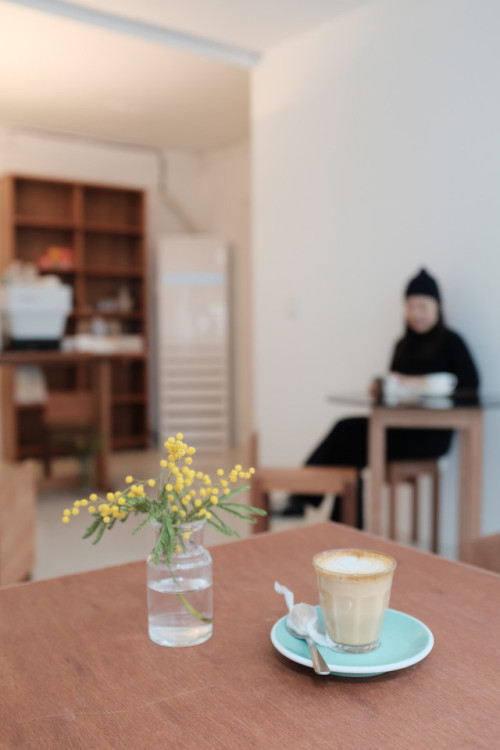 Piccolo latte at Slowly, a tiny minimalist space in Seochon.