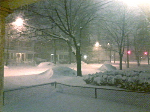 firesandwords:  last night in front of where i live . those mounds are cars. the weather channel was
