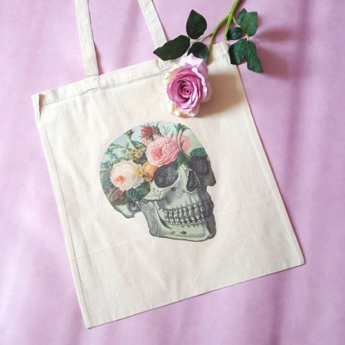 Floral Skull Tote Bag //TheGrungeMonkey