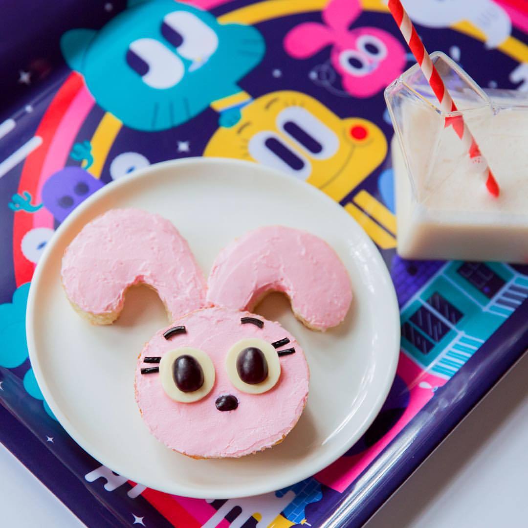 Lunch time with Anais! Made with bread, strawberry cream cheese, swiss cheese, and