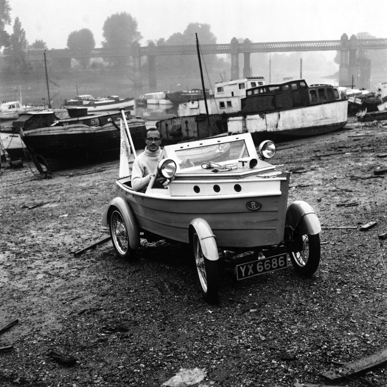 June Lander -  Clive Talbot Of Chiswick, London, in his car built with the body