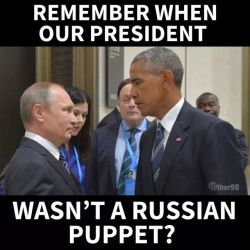 liberalsarecool:  Obama gave Putin sanctions, crippled the Russian economy.  Trump can’t stop calling Putin ‘strong and powerful’ while shitting on our Intel Community.