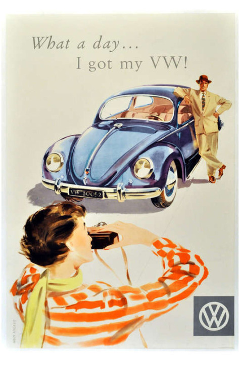 Bernd Reuters, poster illustration for What a day, I go my VW! 1956. Source