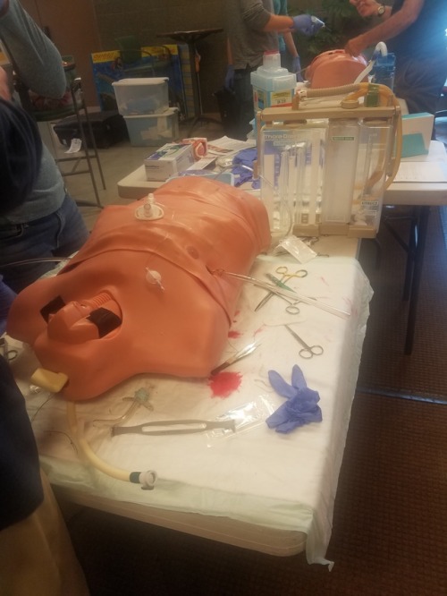 Advanced Trauma Life Support certification class skill section.  I&rsquo;m a beast at chest tube