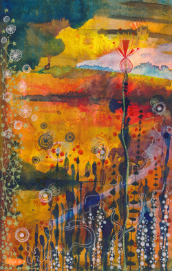 inkflowergarden:  Fire in the sky, ink and gelly rolls on 15x23cm paper. 