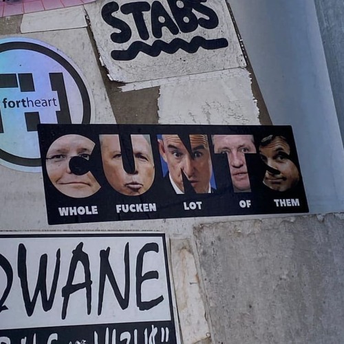 Sticker in Melbourne with the faces of prominent politicians in the Australian federal government