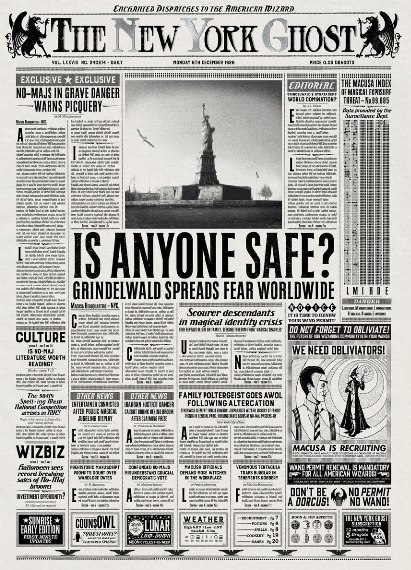 1/6 Scale Newspaper New York Ghost as seen in Fantastic Beasts 