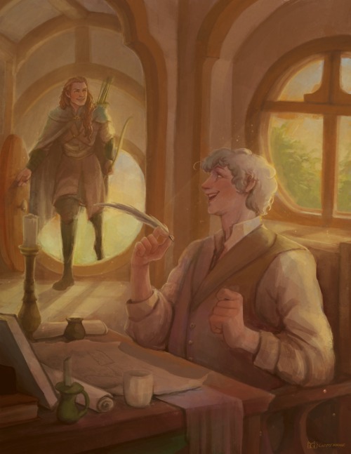 Here’s the LotR and Good Omens crossover piece I did last month! Aziraphale is, ofcourse, a hobbit, 