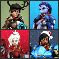 generalthunderbat:  Happy hero holidays everyone! Wanted to make a thing like this for quite some time now and i figured a festive themed one would fit around this time of year!So have our favourite Overwatch couples in their warm, fuzzy outfits c;