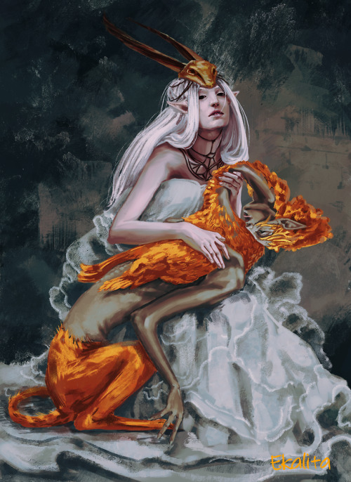 ekalita-blr:Here is Ghilan’nain with one of her creations from a lion, a swan and a wretched elven, 