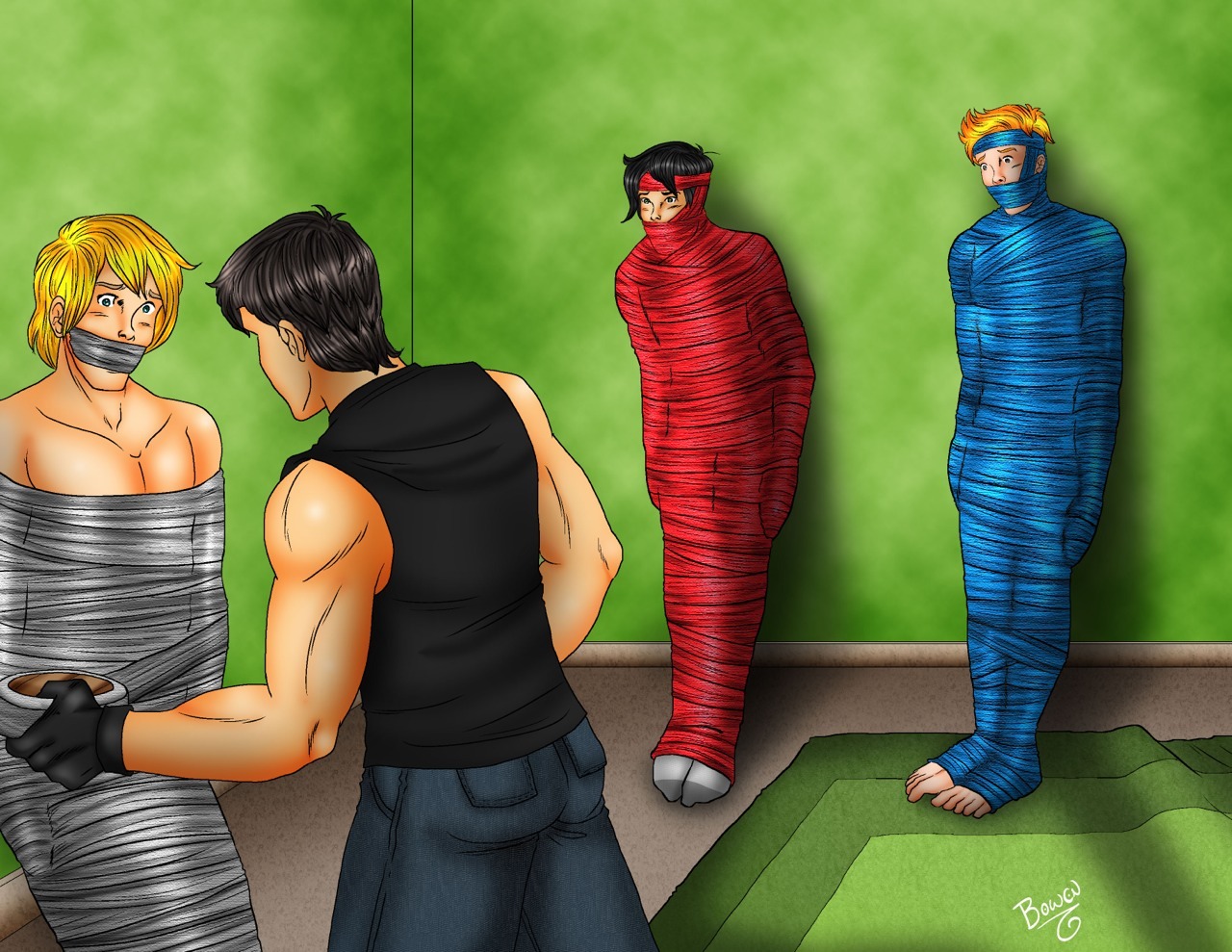 gaggedguynextdoor:  Kidnapped dudes :-) commissioned from my good friend bowen12a