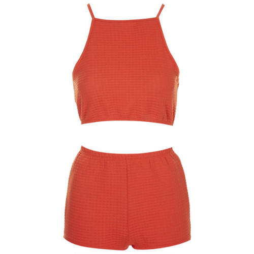 TOPSHOP &lsquo;90s Crop Top and Shorts Pyjama Set ❤ liked on Polyvore (see more red pjs)