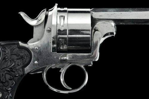 Excellent condition French Galand revolver with carved ebony grips, late 19th century.