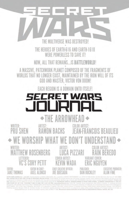 Preview for Secret Wars Journal #01, by Pru Shen, Matthew Rosenberg, Ramon Bachs, &amp; Luca Piz