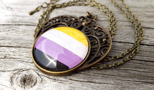 Transgender Pride Flag Handmade Paper Pattern in Bronze Setting Pride Necklace