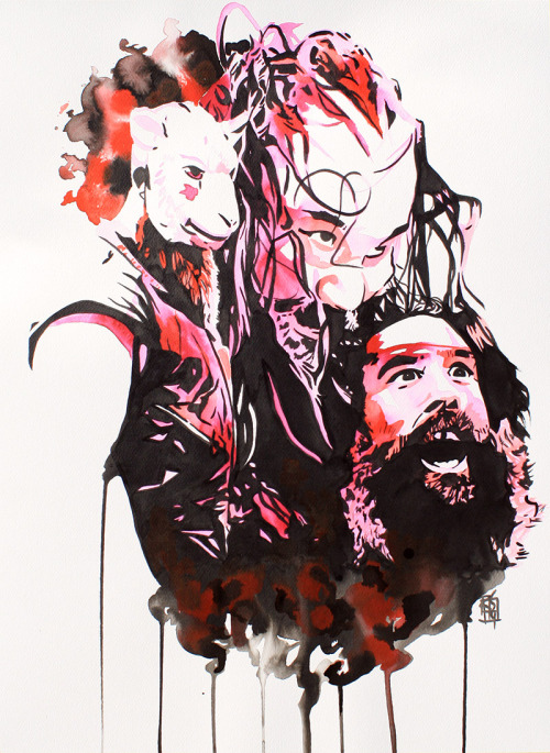 robschamberger:  The Wyatt Family: Erick Rowan, Bray Wyatt and Luke Harper Ink and acrylic on 22” x 30” watercolor paper http://www.robschamberger.com 