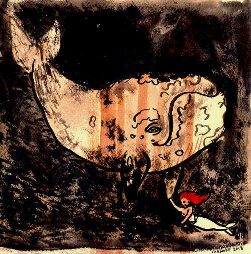 Inktober day 12: “Whale” Ariel the mermaid and her first interspecies love, a southern r