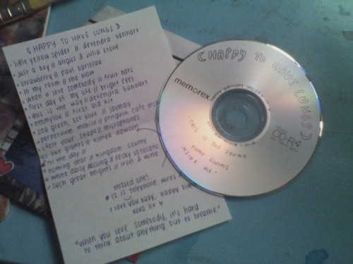 arealgalaxygirl:this is a mix cd i made for my lovely friend taylor for her birthday- its entitled “