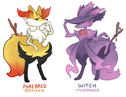 derpysunbear:  panteradraco: identitypollution:  I’m always late to hop on the bandwagon but here’s my contribution to the pokemon crossbreeds~   Skullkit and Kitspoone are my types!!!   Witch and Fashionista right here