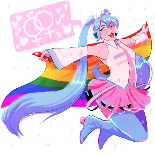 wankadoodles: happy femslash february Miku says gay rights !!!!!!!!!!!!!