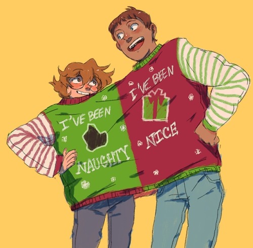 cardinull:Ugly sweater twins i.e. I’m way too eager for xmas already.It was probably given to them a