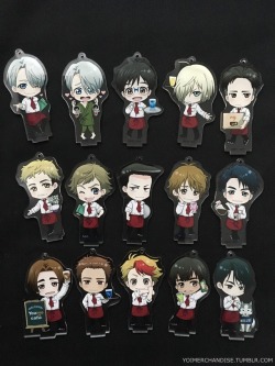 yoimerchandise: YOI x Youme Cafe Acrylic Keychains/Stands Collaboration Dates:December 16th, 2016 - February 28th, 2017 at various locations Featured Characters (15 Total):Viktor (Original + secret versions), Yuuri, Yuri, Otabek, Christophe, Emil, Georgi,