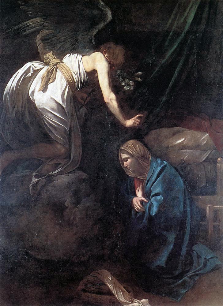 caravaggista:  Caravaggio tells Mary’s story: The Annunciation (c. 1608-10);