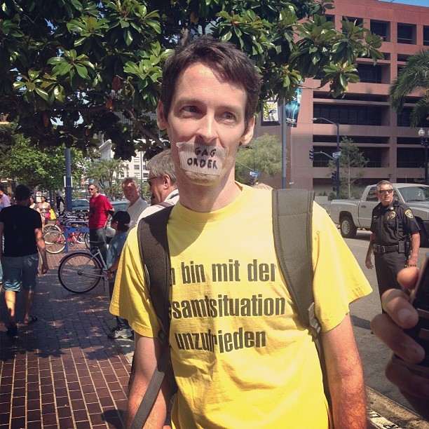 A gag order issued by the judge prevents Jeff Olsen (pictured above) from speaking about the vandalism charges in which he faces 13 years in prison. #chalkupy #chalkgate