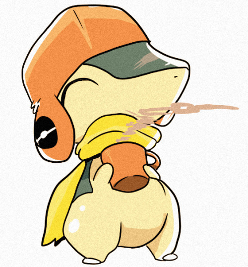 projecttyrell:Pokexmas day 3: Fire type pokemonCyndaquil likes hot chocolate 