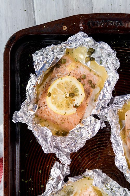 foodieproject: Lemon Caper Salmon - Quick and easy salmon dinner made with salty capers and baked in
