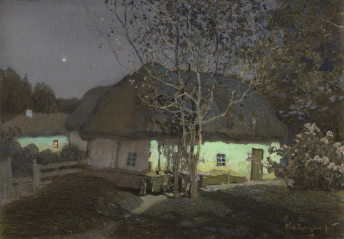 catonhottinroof:Grigori Svetlitsky (Ukrainian, 1872 - 1947)   Ukrainian Village in Moonlight, 1915