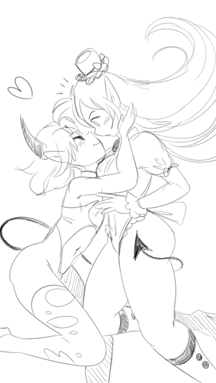 drcockula:Old yuri ocs. The lesbian succubus Kitty and Racheal the prude but beautiful vampire. Sh