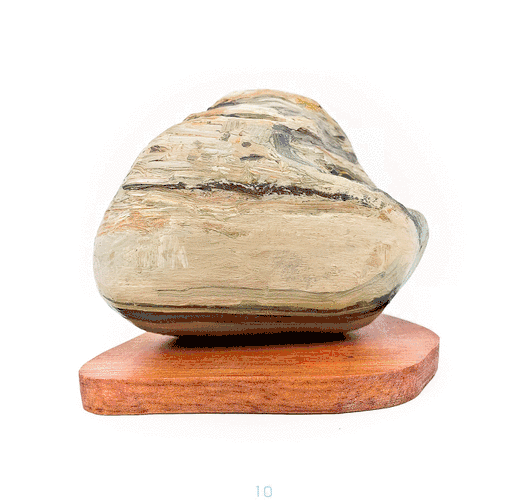 Untitled Project: Mountain/Rock Shop [ #10 ]
Oil paint on carved wood, 78 x 70 x 92 mm, 2019
>> All of the the hand-carved and painted rocks on crafted hardwood platforms presented on this website are sculptures based on real rocks, collected in and...