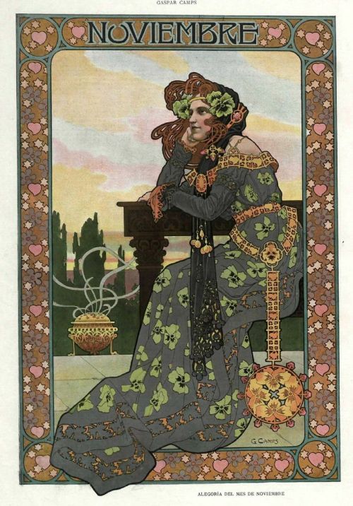 nocnitsa: Gaspar Camps- Allegory of the Month of November, 1901.
