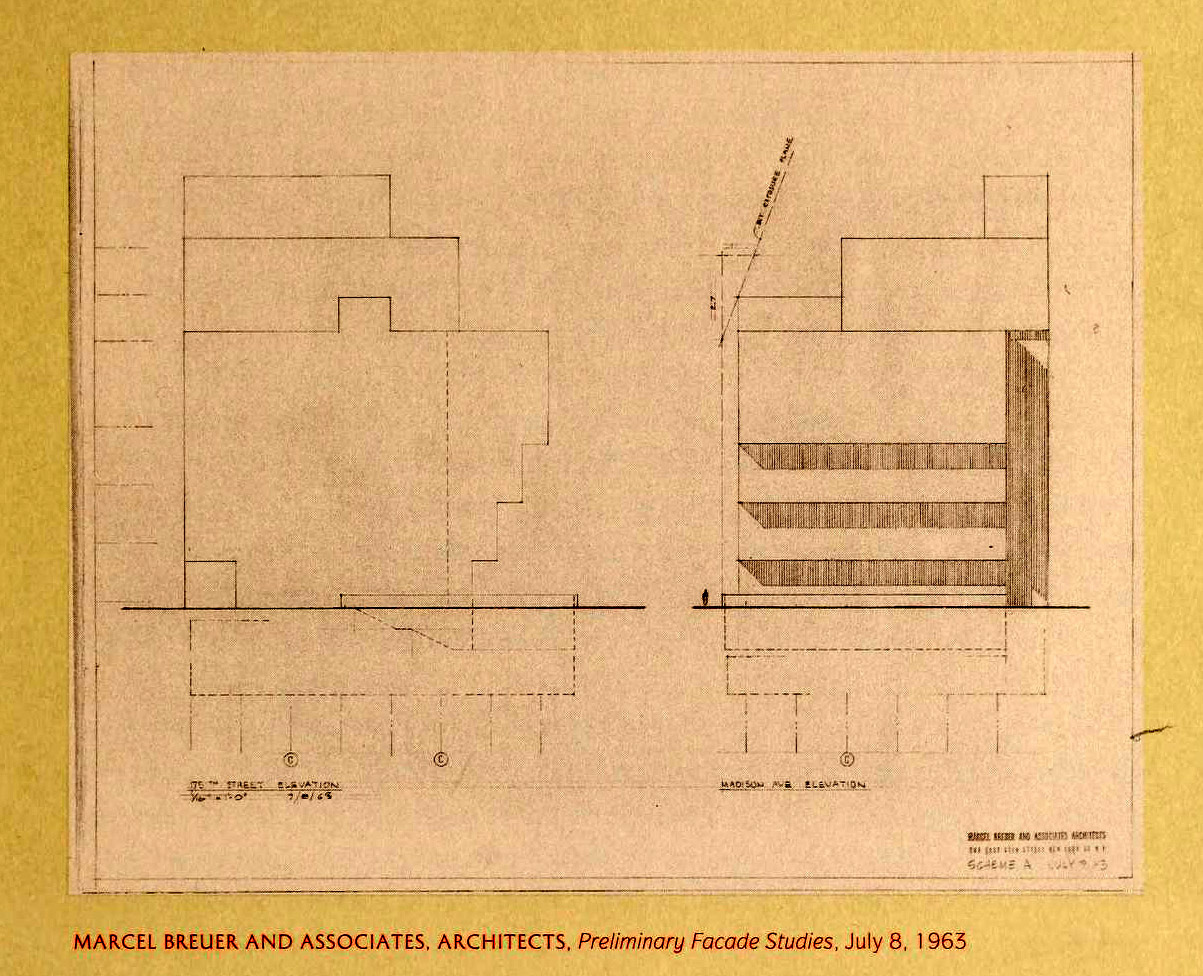 Marcel Breuer’s 1963 preliminary facade studies for the Whitney Museum, New York City