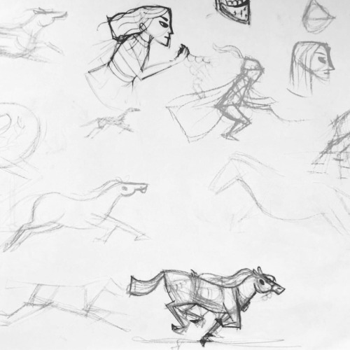 Character sketches for Gawain & his horse, Gringolet 