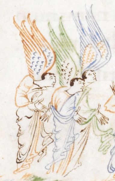 Angels with Multi Coloured Wings - The Harley Psalter folio 8rLikely made in Christ Church, Canterbu