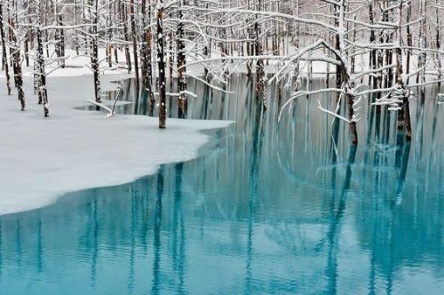 lifeisverybeautiful: Blue Pond & Spring Snow, Hokkaido by Kent Shiraishi 