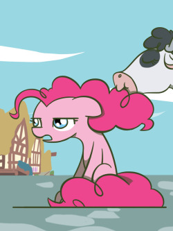 flutterluv: Pinkie Pie tired of cow eating her mane. Inspired by [this post]  x3