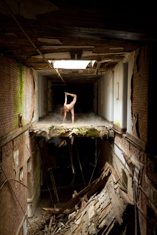 ianference:  msmeggo:  Yoga poses right next to collapsed floors, in an abandoned asylum. Because, why not?? ianference  This is possibly the best photograph I’ve taken so far of the remarkably beautiful and talented msmeggo - are y’all following